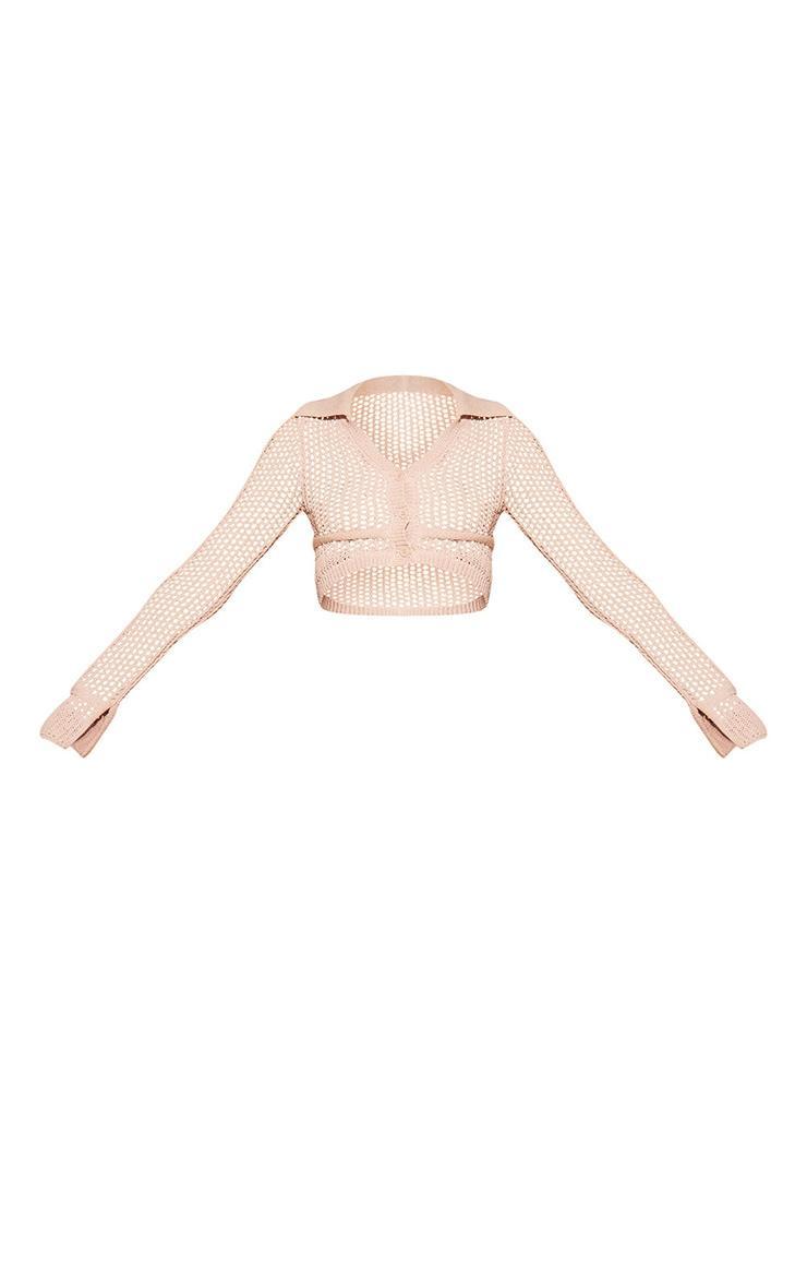 Beige Contrast Crochet Cropped Button Up Top product image