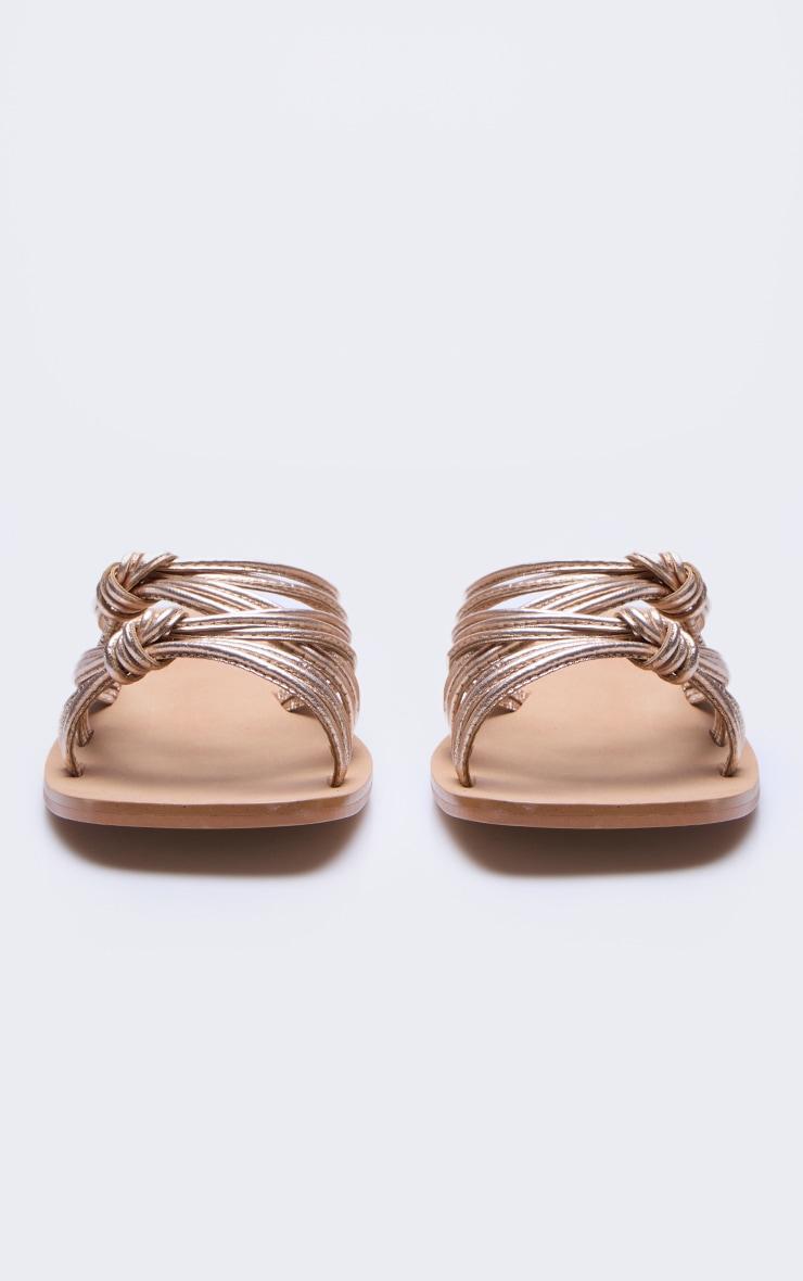 Gold Real Leather Knotted Strap Flat Sandals Product Image