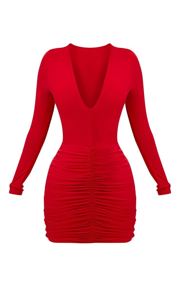 Shape Red Slinky Ruched Mini Dress Product Image