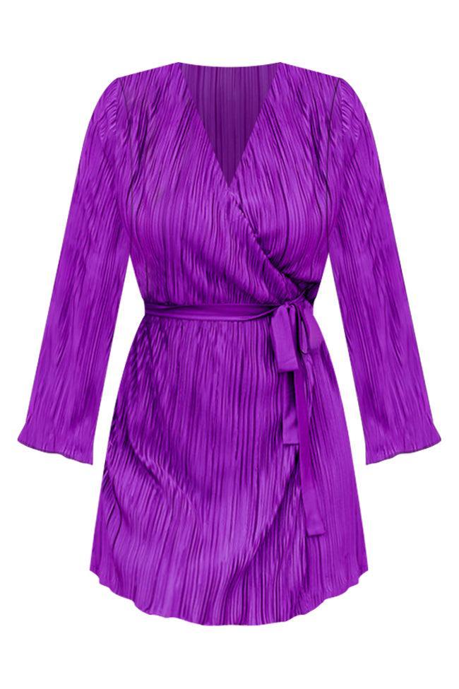 Through The Night Purple Plisse Mini Wrap Dress FINAL SALE Product Image