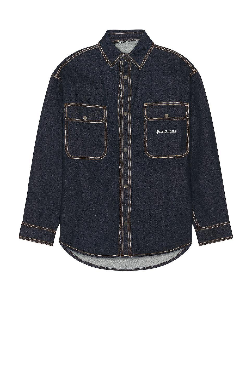 Palm Angels Logo Wash Denim Shirt Denim-Dark. (also in M). Product Image