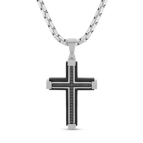 Men's 1/6 CT. T.w. Black Diamond Cross Pendant in Stainless Steel and Black Ion Plate - 24" Product Image