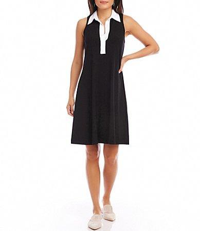 Karen Kane A-Line Point Collar Sleeveless Contrast Placket Dress Product Image