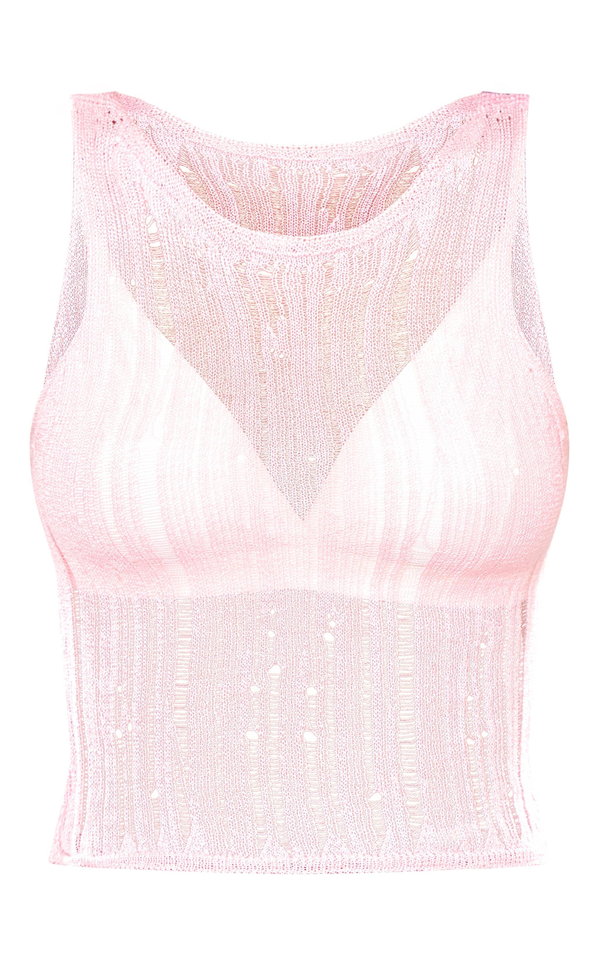 Tall Pink Distressed Knit Vest Top Product Image