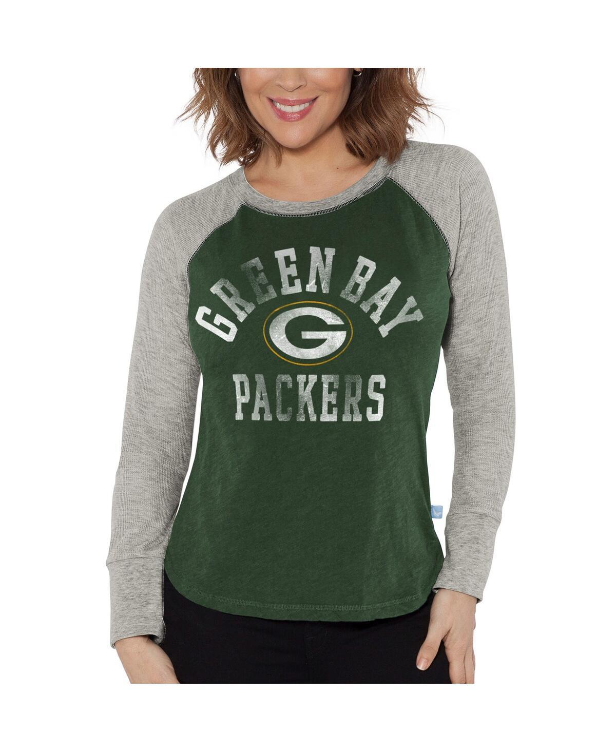 Womens G-III 4Her by Carl Banks /Heather Gray Bay Packers Waffle Knit Raglan Long Sleeve T-Shirt Product Image