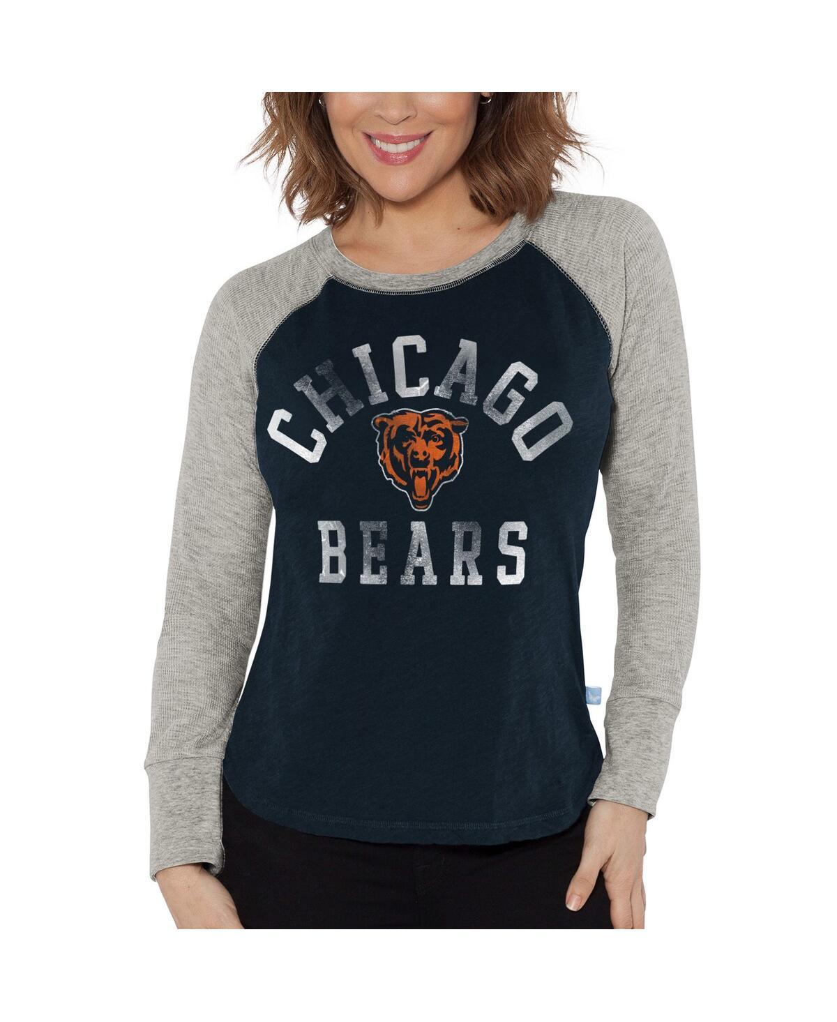 Womens G-III 4Her by Carl Banks /Heather Gray Chicago Bears Waffle Knit Raglan Long Sleeve T-Shirt Blue Product Image