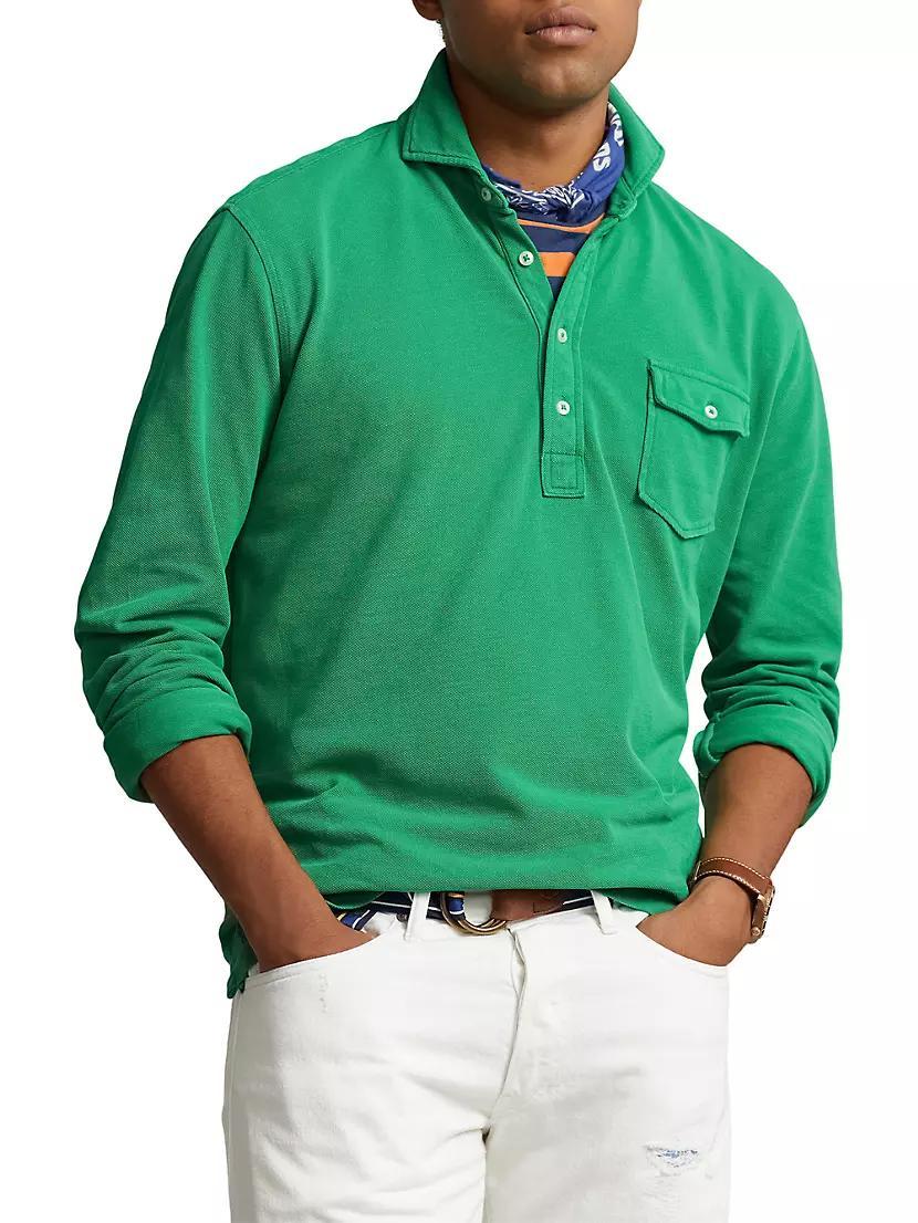 Long-Sleeve Mesh Polo Shirt Product Image