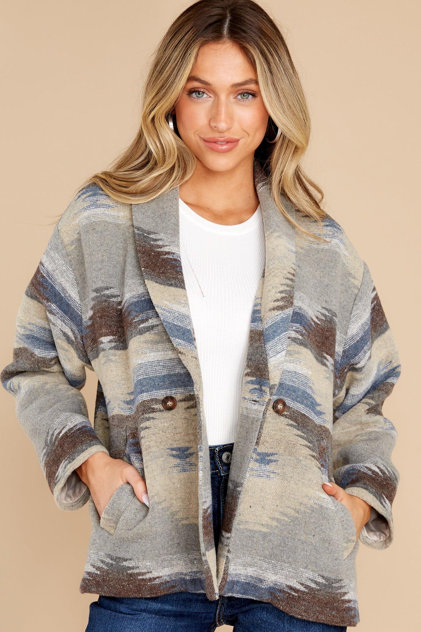 Aura Setting The Standard Taupe Multi Print Blazer Grey Product Image