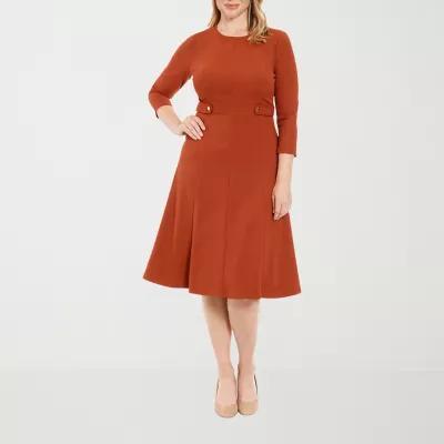 London Style Womens 3/4 Sleeve Midi Fit + Flare Dress Product Image