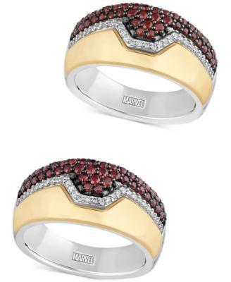 Wonder Fine Jewelry Mens Garnet (1 ct. t.w.) & Diamond (1/8 ct. t.w.) Ironman Ring in Sterling Silver & Gold-Plate Product Image