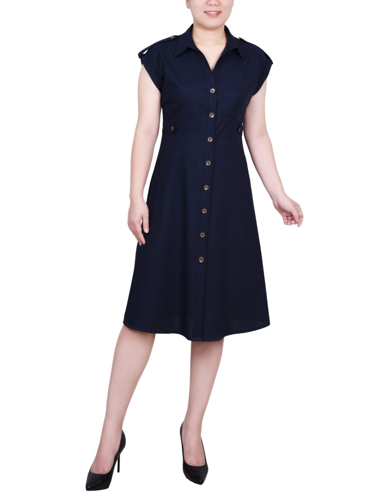 Short Sleeve Button Front Linen Dress - Petite Product Image