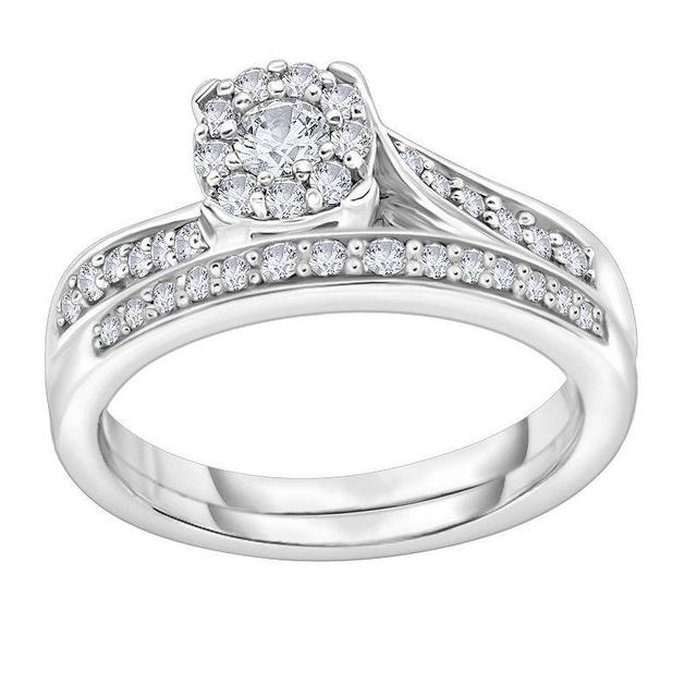 14k White Gold 3/8 Carat T.W. Diamond Cluster Bypass Engagement Ring Set, Womens Product Image