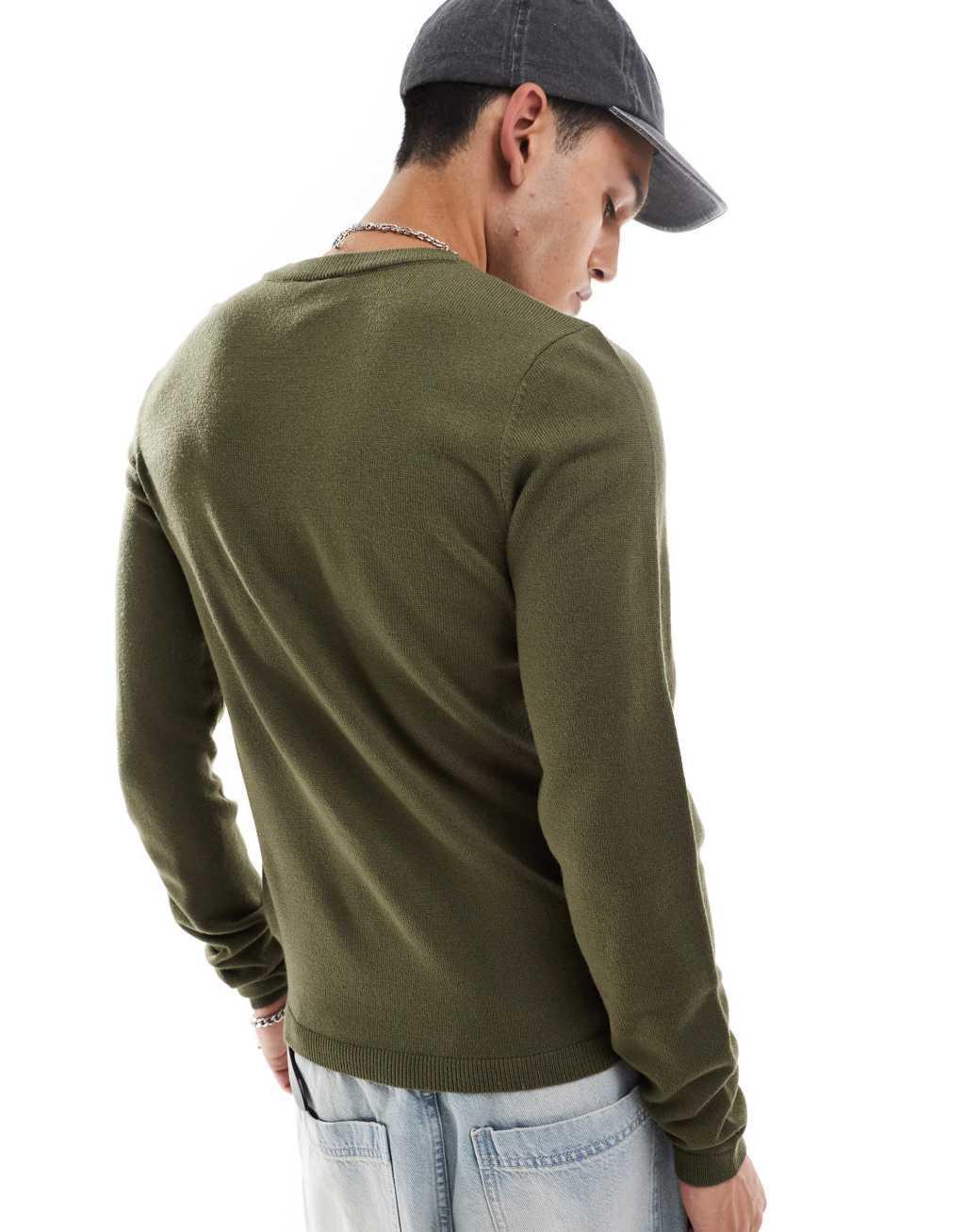 COLLUSION soft knit crew neck sweater in olive Product Image