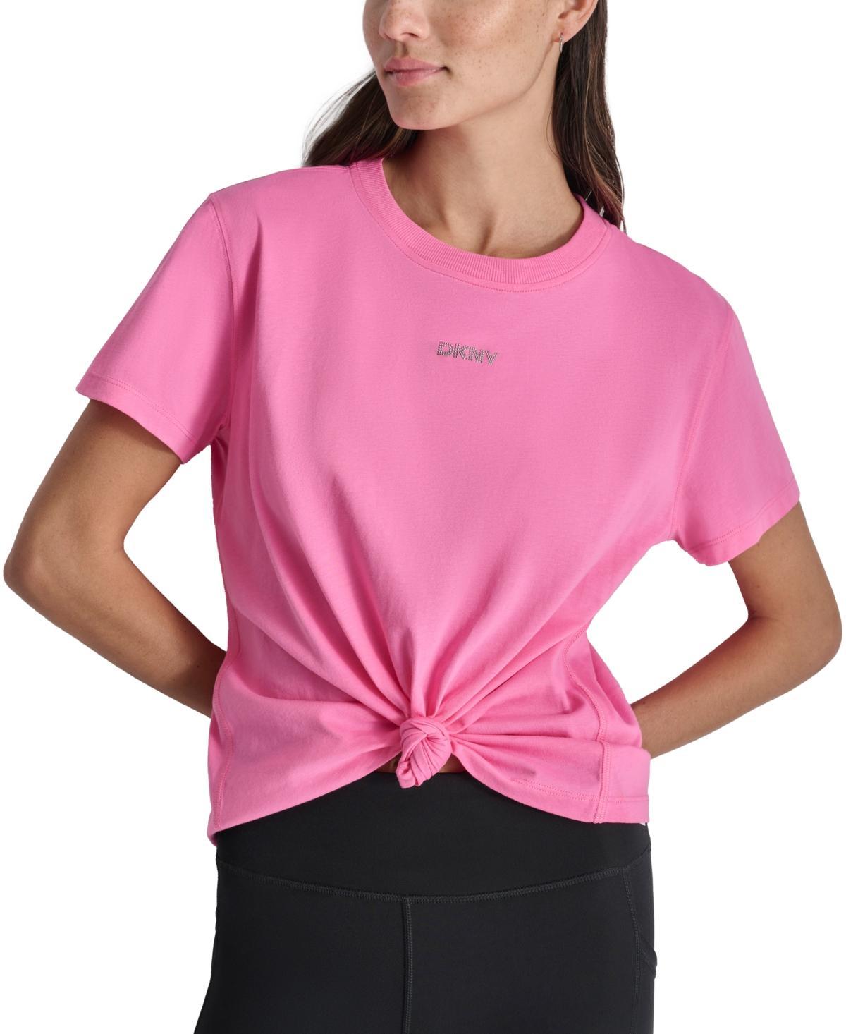 Dkny Sport Womens Cotton Stud Logo Knot-Front T-Shirt Product Image