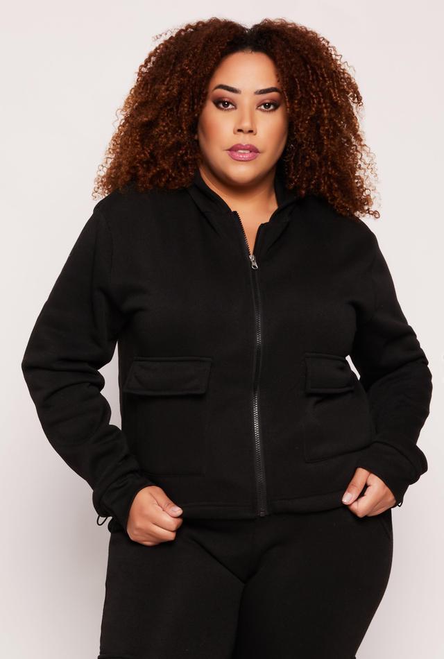 Womens Plus Size Fleece Cargo Pocket Zip Hoodie Product Image