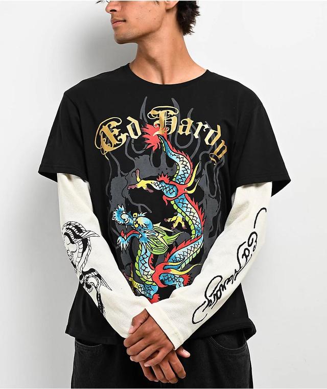 Ed Hardy Dragon Black & Cream 2fer Long Sleeve T-Shirt Product Image