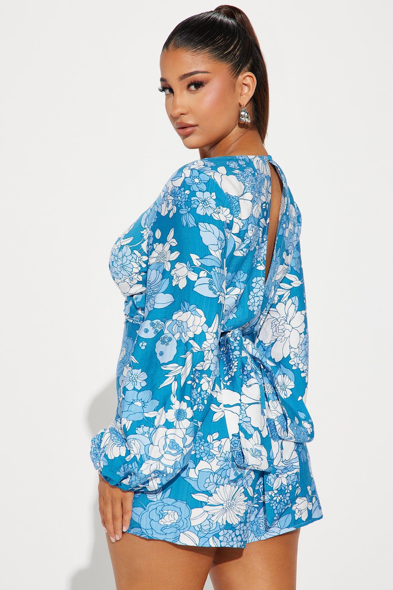 Vacay Dreaming Romper - Blue/combo Product Image