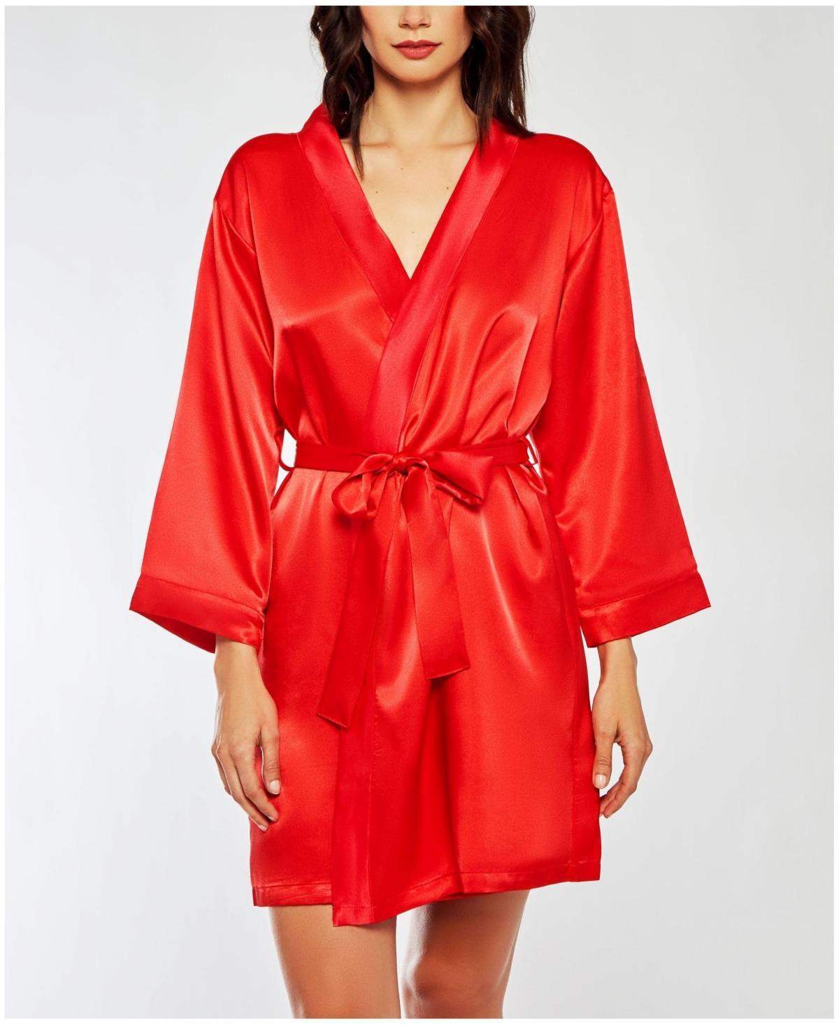 iCollection Womens Marina Lux 3/4 Sleeve Satin Lingerie Robe - Red Product Image