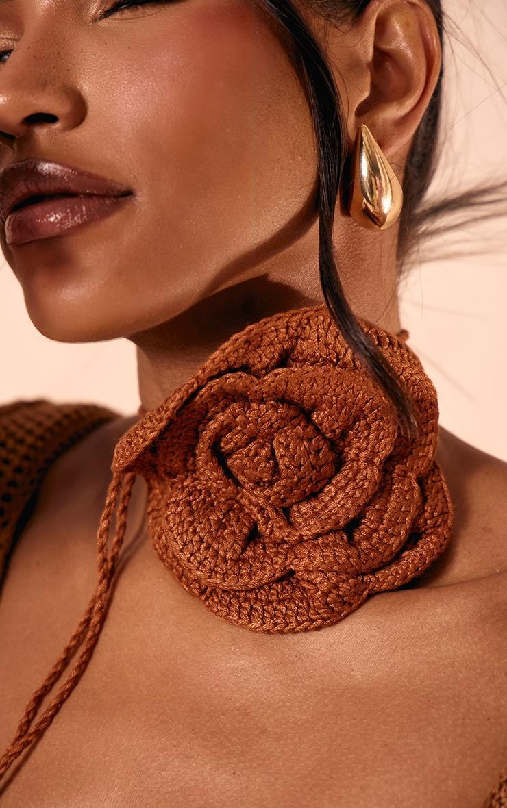 Chocolate Knitted Corsage Neck Tie Product Image