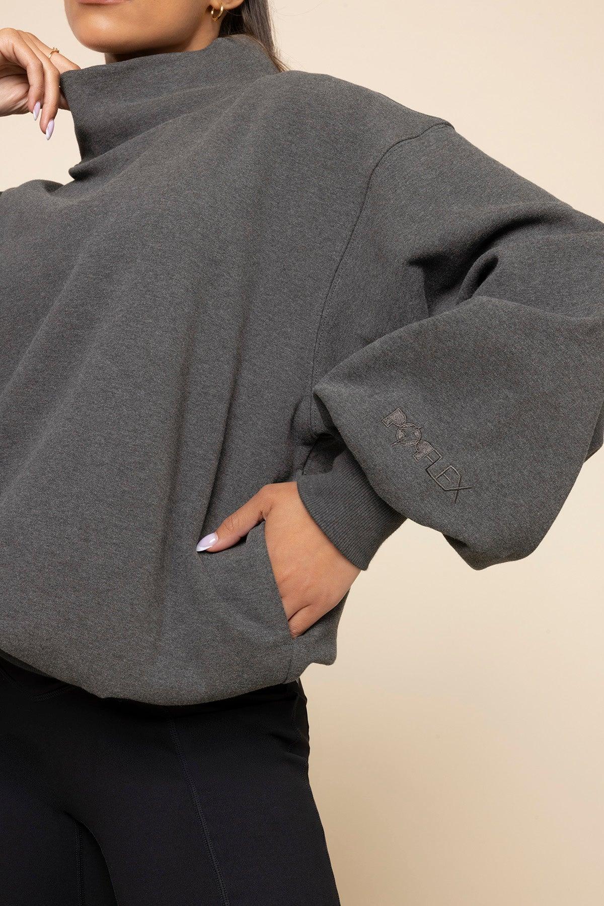 Ooey Gooey Mockneck Sweatshirt with Pockets - Charcoal Heather Product Image