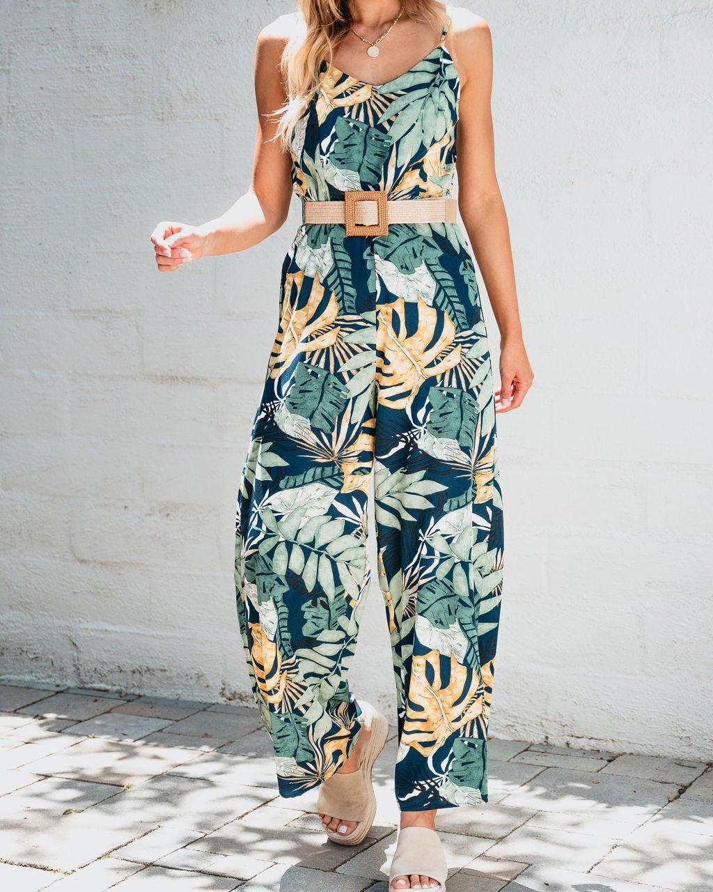 Multi Tropical Print Belted Jumpsuit - FINAL SALE Product Image