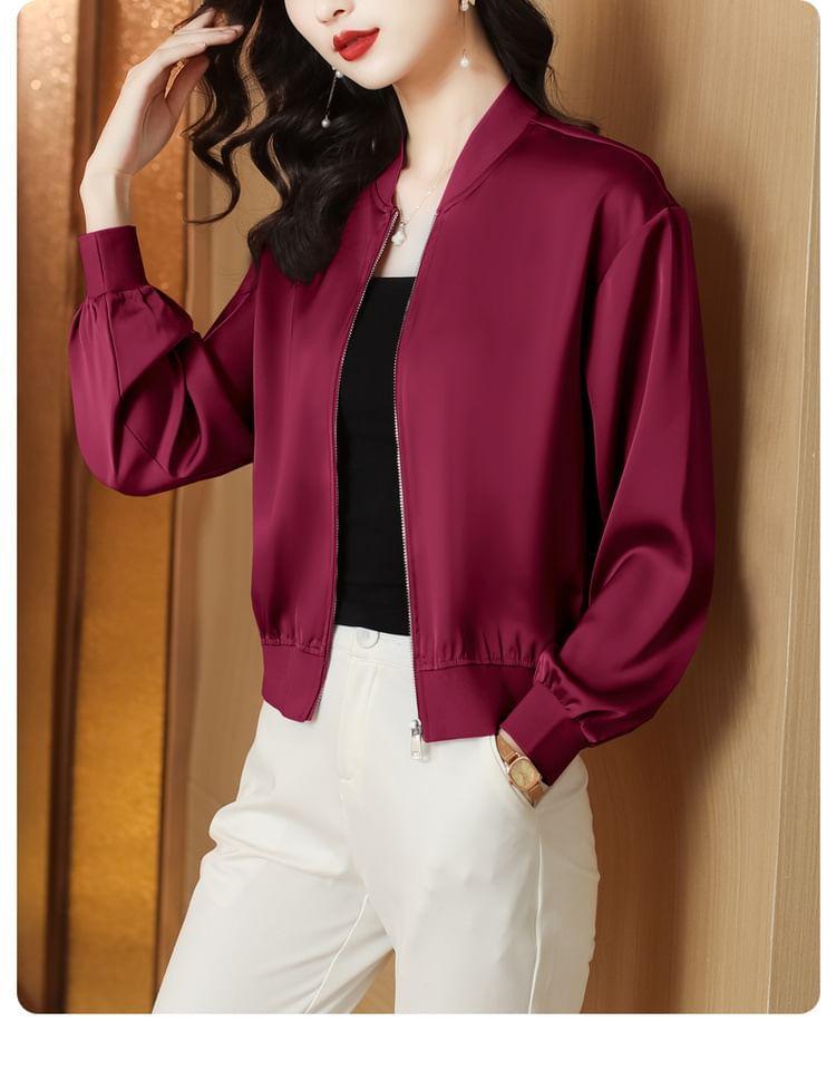 Plain Zip Bomber Jacket Product Image