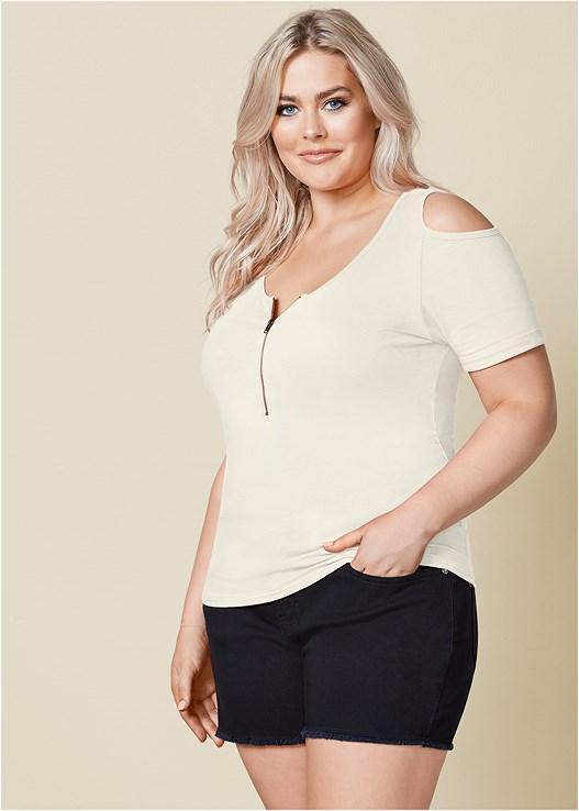 Cold-Shoulder Zipper Top Product Image