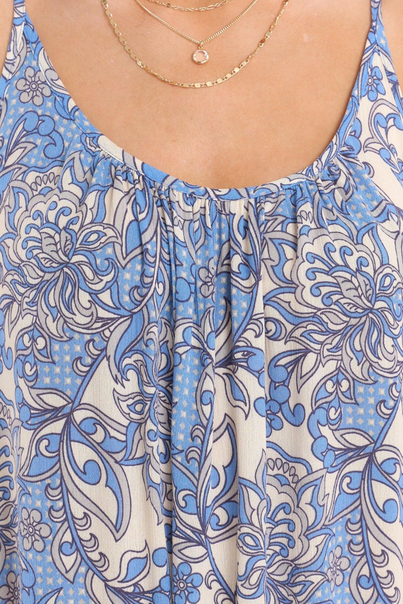 Afternoon Charm Blue Print Midi Dress Product Image