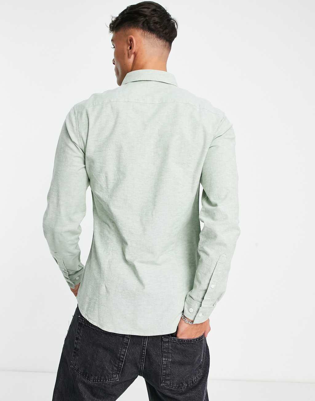 ASOS DESIGN slim oxford shirt in yarn dye charcoal Product Image