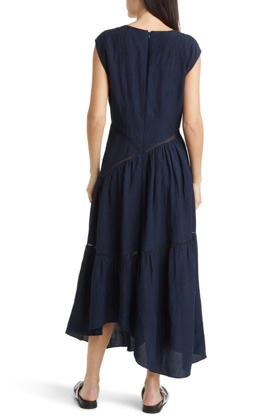 Women's Gathered Linen-blend Handkerchief Midi-dress In Navy Product Image