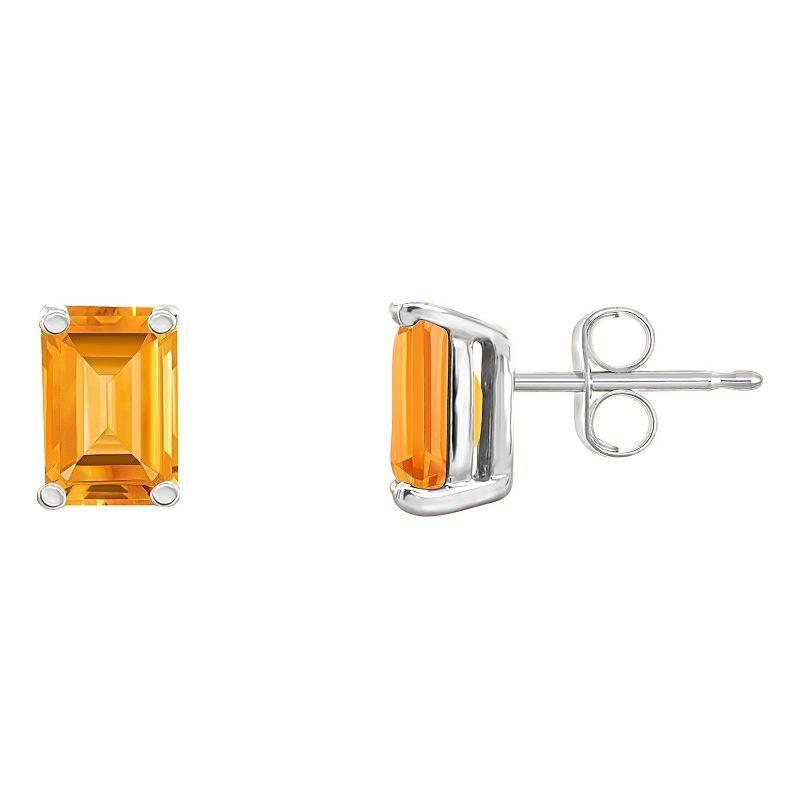 Celebration Gems 14k Gold Emerald Cut Citrine Stud Earrings, Womens, 14k Whgold Product Image