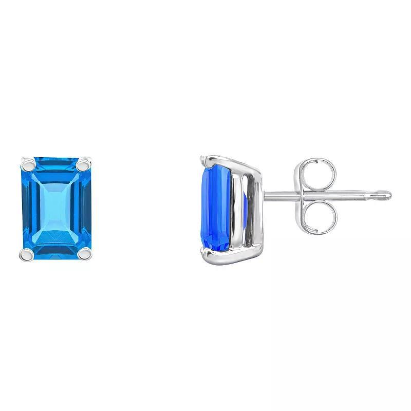 Celebration Gems 14k Gold Emerald Cut Swiss Blue Topaz Stud Earrings, Womens Product Image