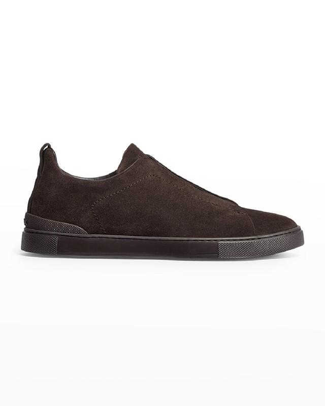ZEGNA Men's Triple Stitch Suede Low Top Slip-On Sneakers - Size: 9 UK (10D US) - MEDUIM BROWN Product Image
