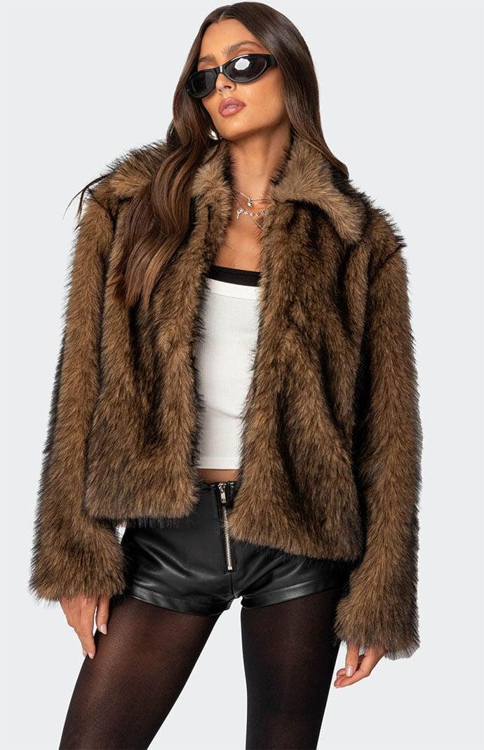 Edikted Womens Mob Wife Faux Fur Jacket Product Image