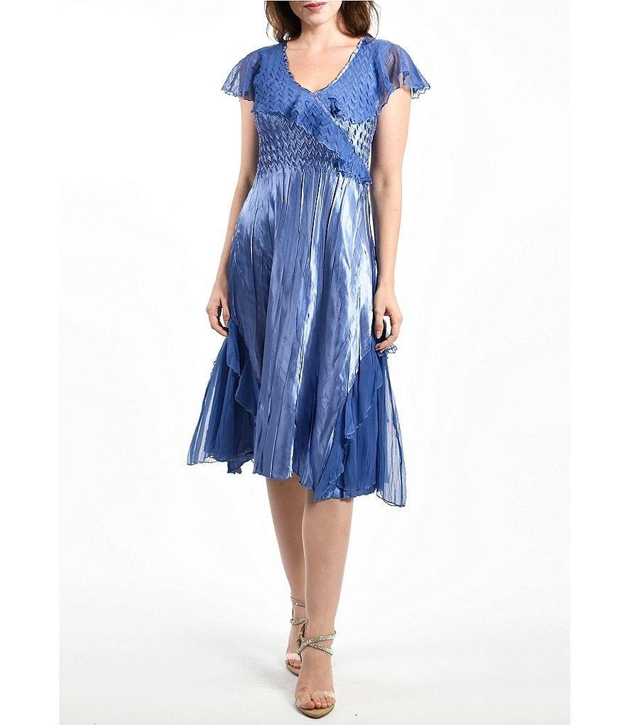 Komarov Ruffle V-Neck Short Flutter Sleeve Midi Dress Product Image