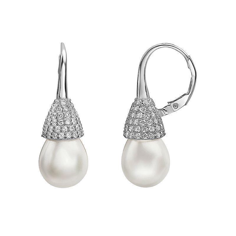 Sterling Silver Freshwater Cultured Pearl Round Drop Earrings, Womens product image