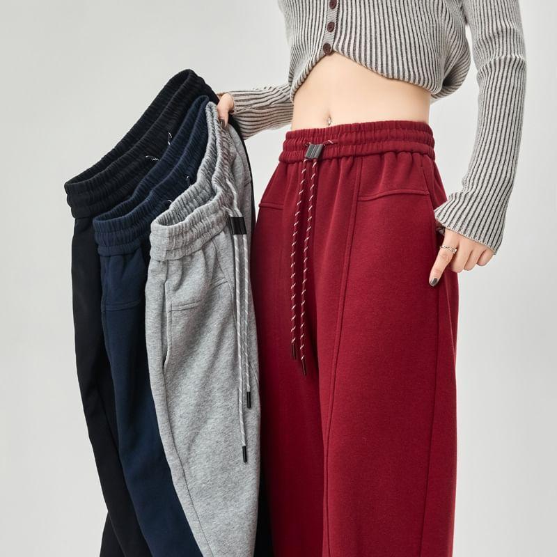 Drawstring Waist Plain Wide Leg Sweatpants Product Image