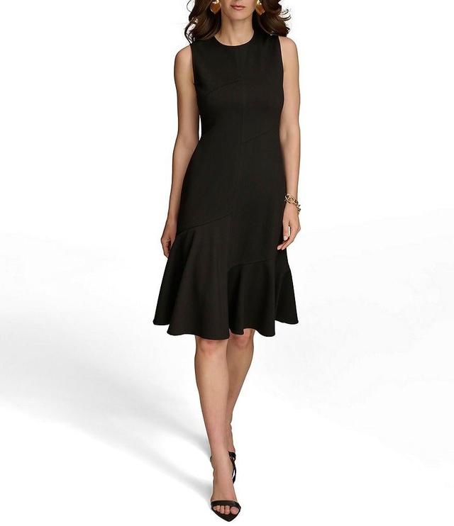 Donna Karan Sleeveless Crew Neck Flounce Hem Dress Product Image