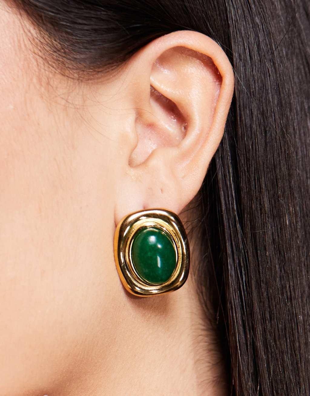 8 Other Reasons large stud earrings with green stone in 18k gold plated Product Image