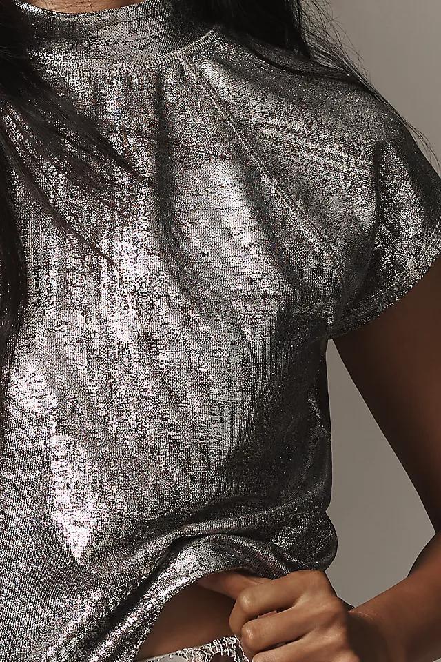 Pilcro Cap-Sleeve Mock-Neck Metallic Top Product Image