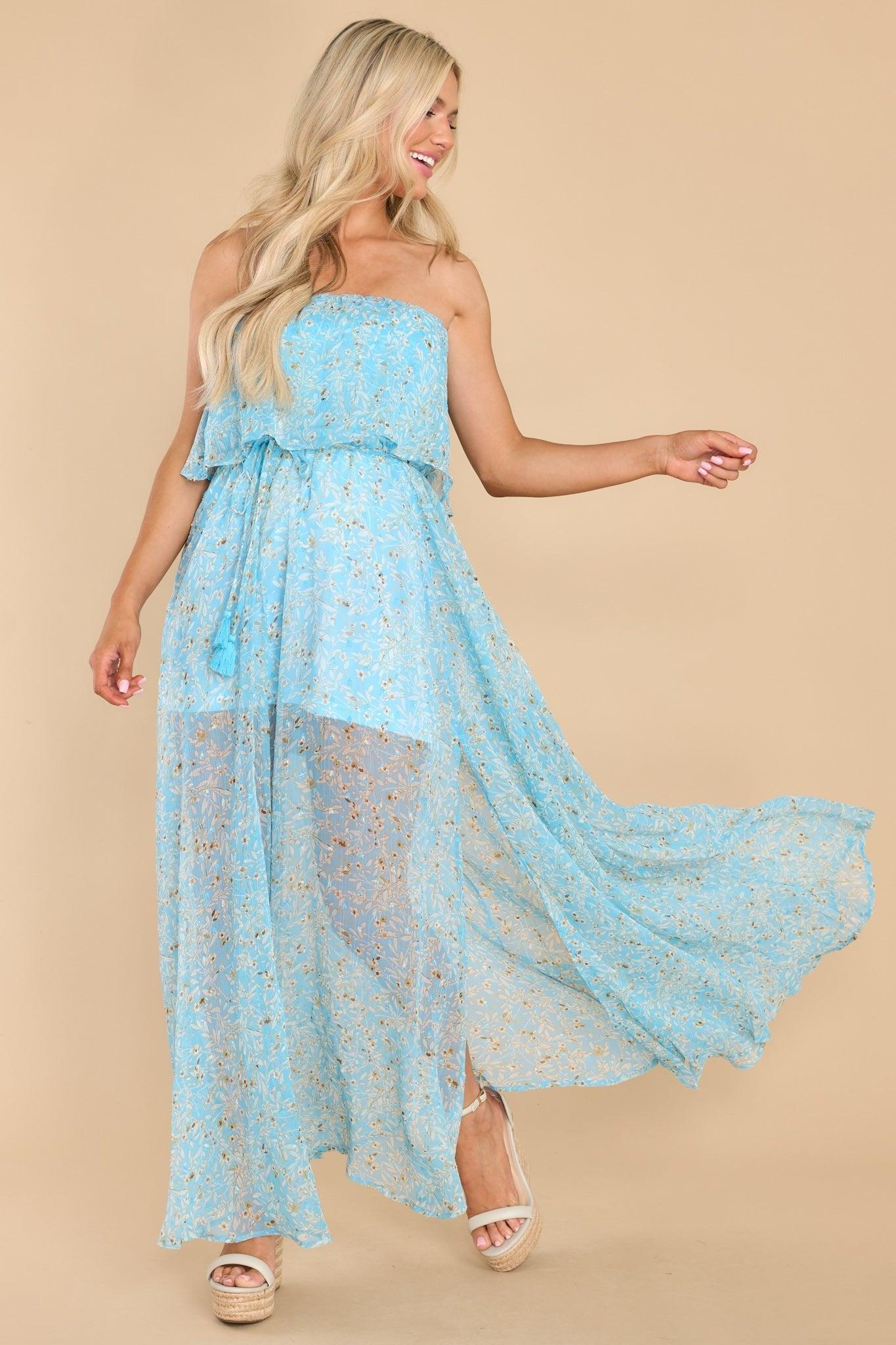 Ready To Love Light Blue Strapless Maxi Dress Product Image