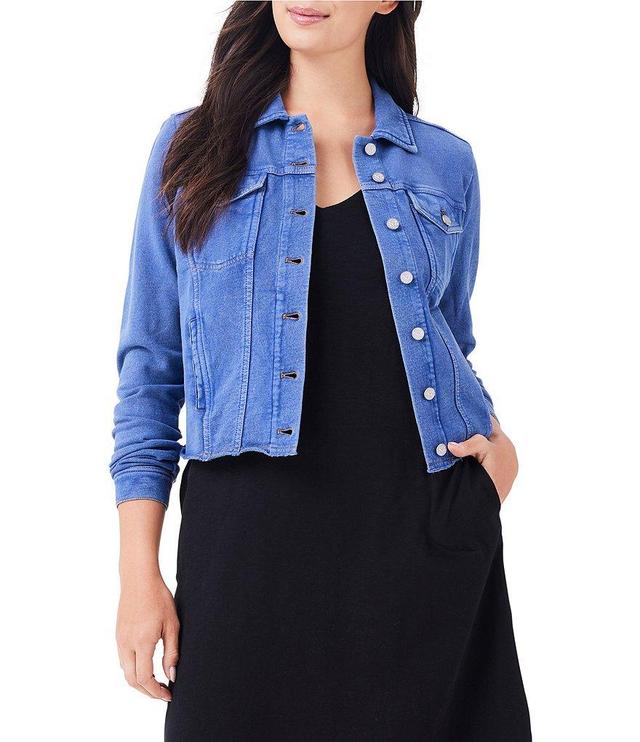 NIC + ZOE NZT Denim French Terry Point Collar Long Sleeve Button-Front Jacket Product Image