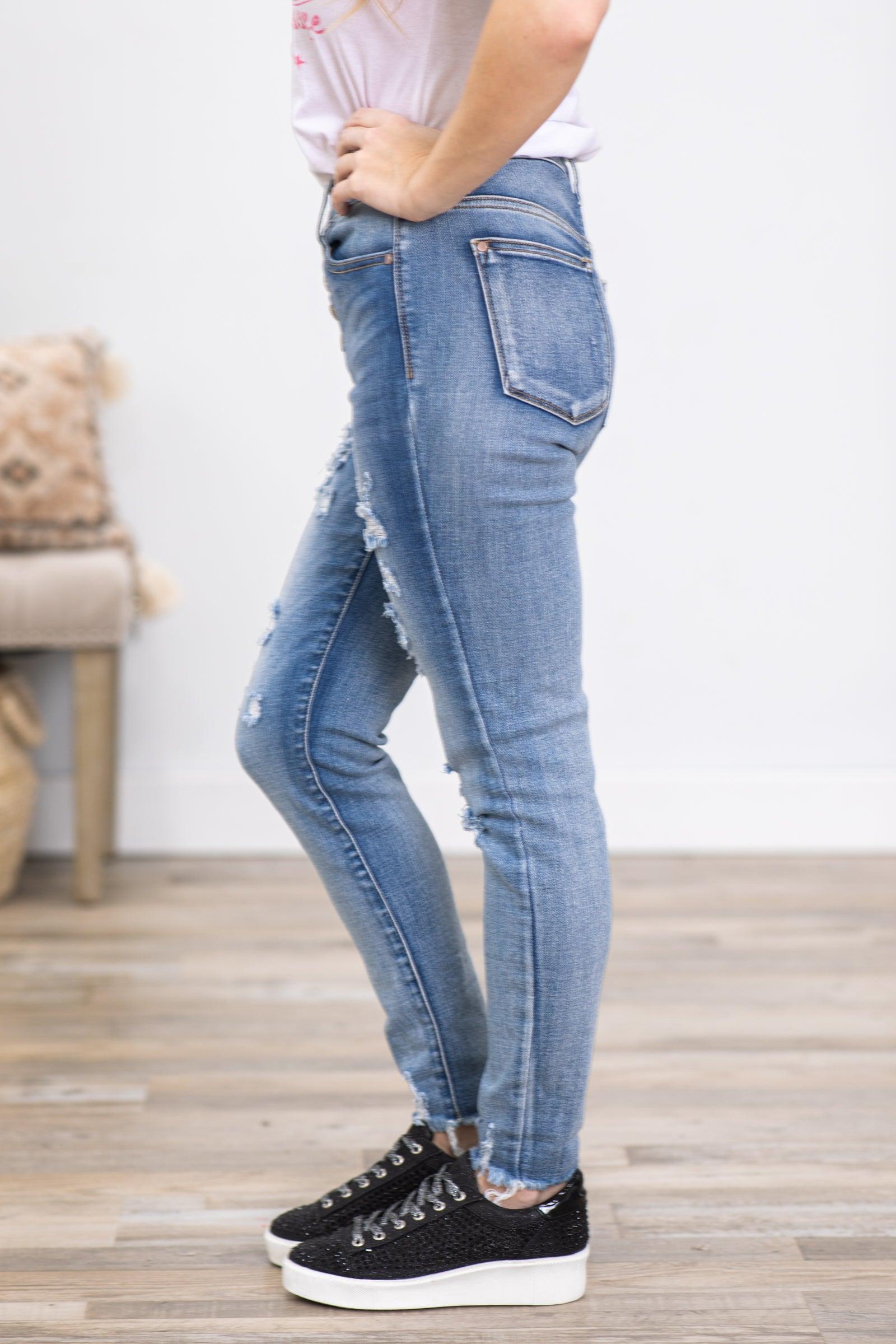 Judy Blue Button Fly Distressed Skinny Jeans Product Image