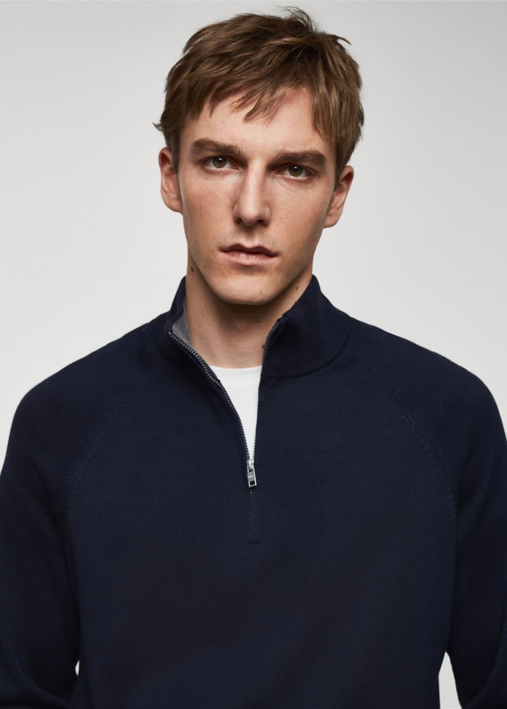 MANGO MAN - Cotton sweater with neck zipper navyMen Product Image