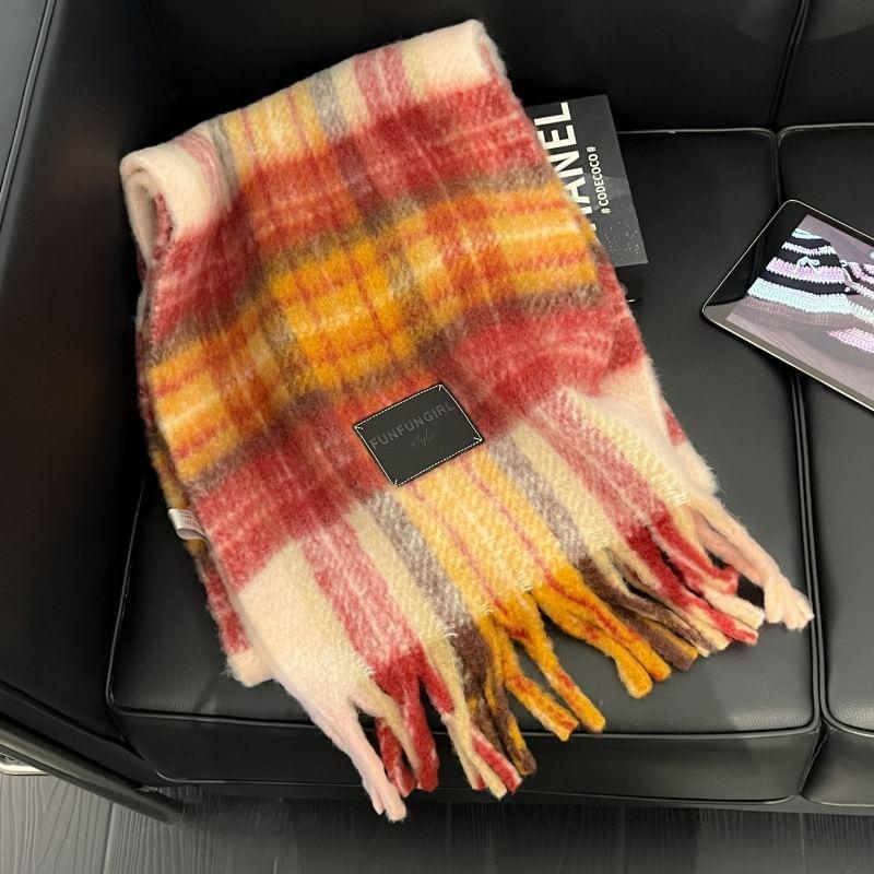 Plaid Applique Fringed Scarf Product Image