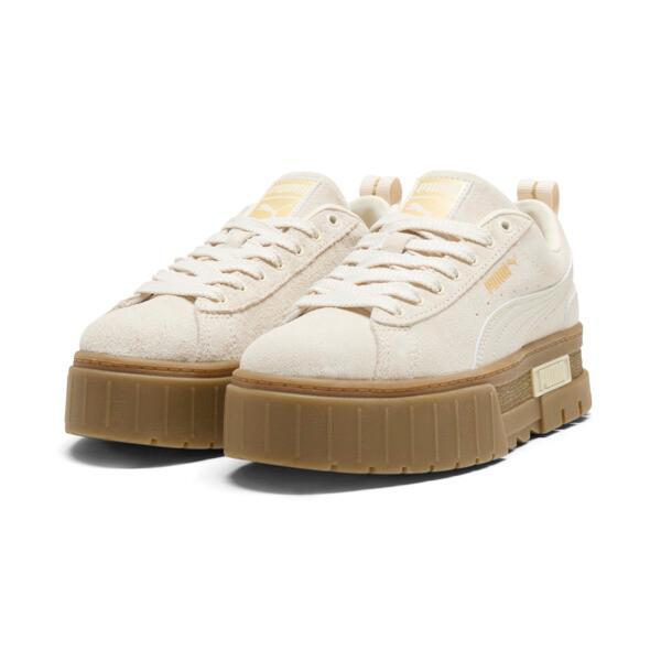 PUMA Mayze Brushed Suede Women's Sneakers in Alpine Snow/Gold/Gum Product Image