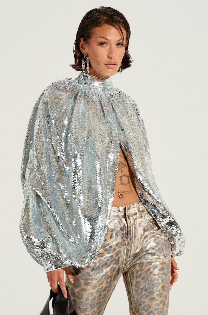 MASTERPIECE SEQUIN PUFF SLEEVE TOP Product Image