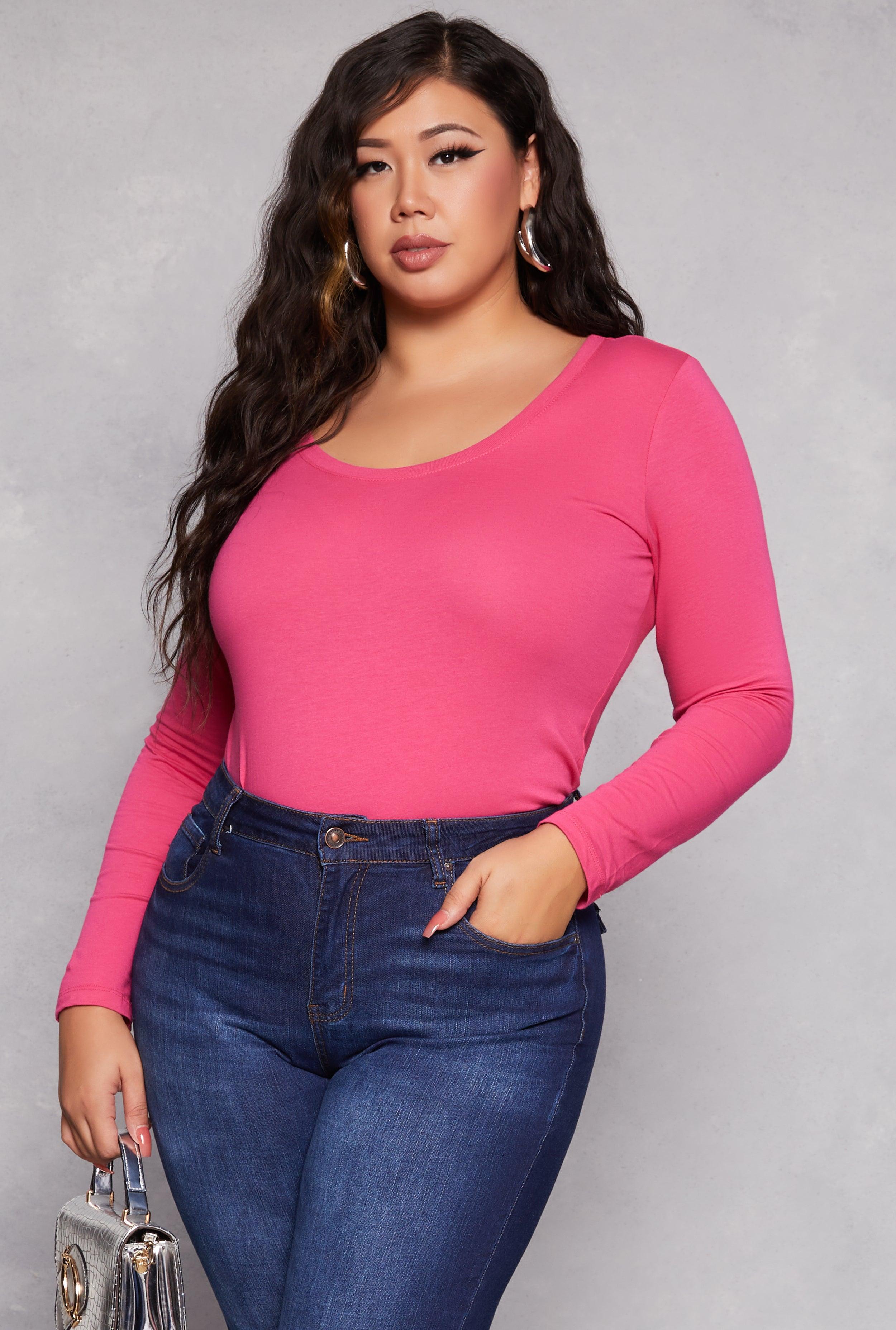 Womens Plus Size Basic Scoop Neck Long Sleeve T Shirt Product Image