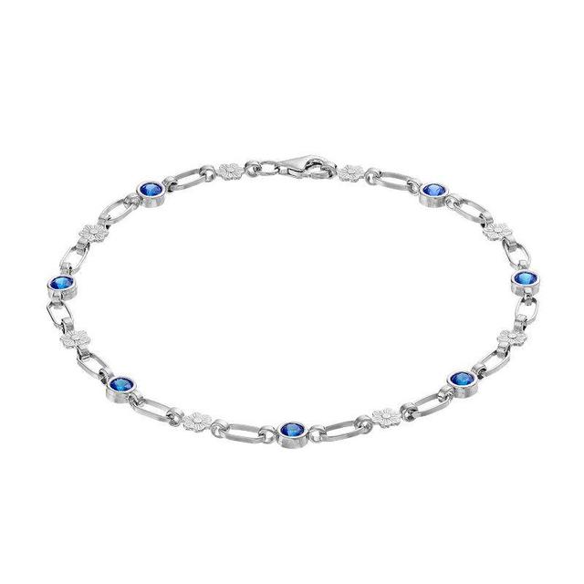 Kristen Kesho Sterling Silver Lab-Created Sapphire Flower Bracelet, Womens Gold Tone Product Image