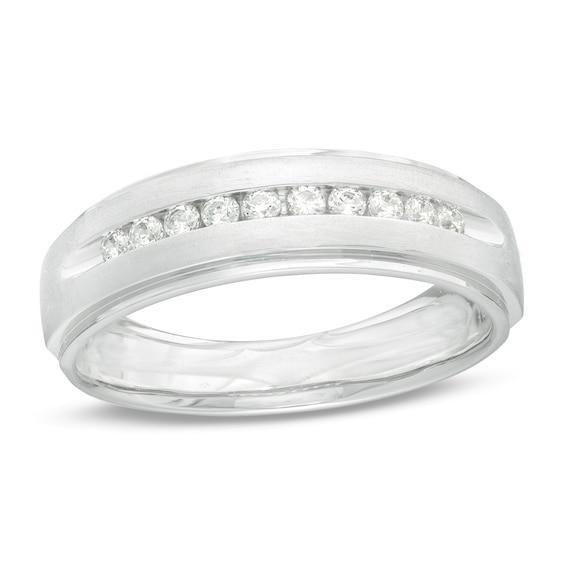 Men's 1/4 CT. T.w. Diamond Satin Wedding Band in 10K White Gold Product Image